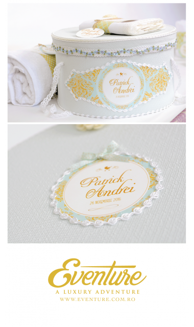 Trusou de botez cu broderie personalizata pentru baieti, Gold & Mint 10